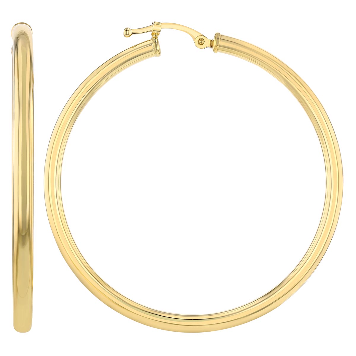 Yellow Gold Tube Hoop Earrings, 2.5 x 40 mm