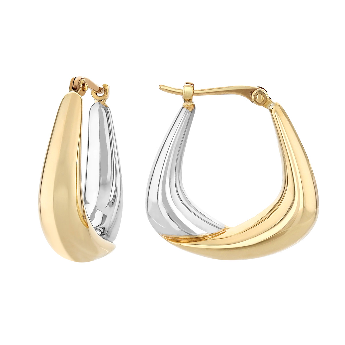 Yellow & White Gold Two Tone Soft Triangle Hoop Earrings
