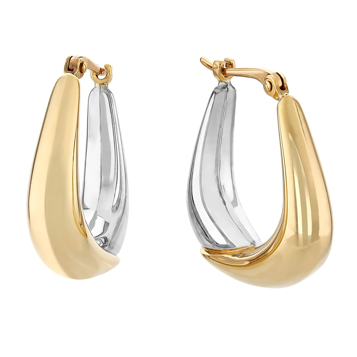 Yellow & White Gold Two Tone Soft Triangle Hoop Earrings