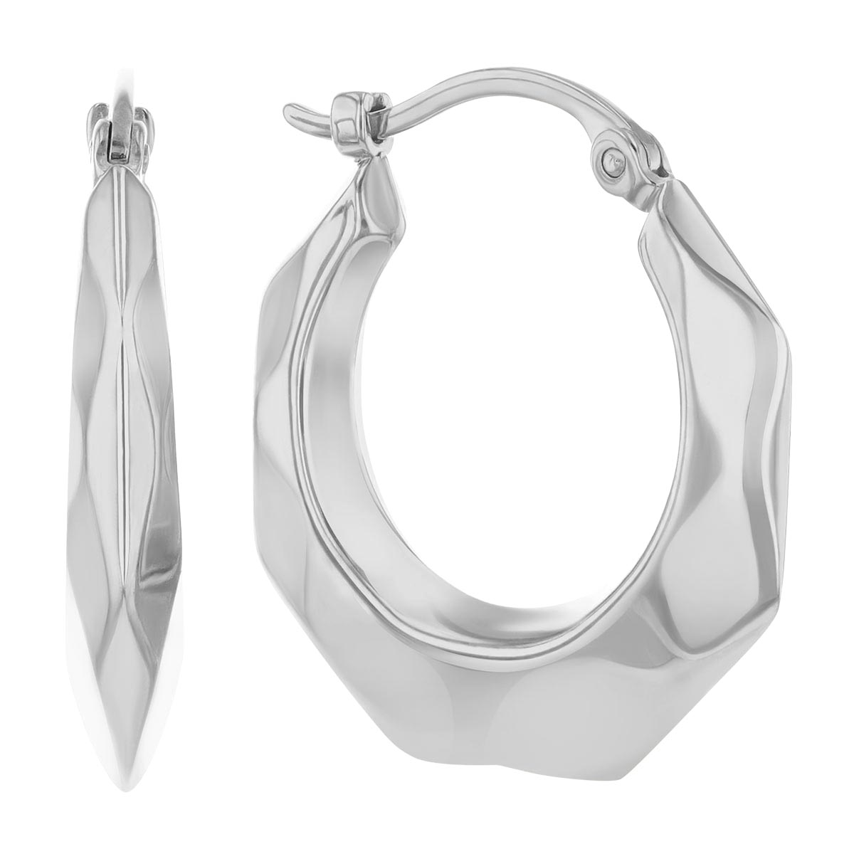 White Gold Diamond-Cut Hoop Earrings, 18 mm