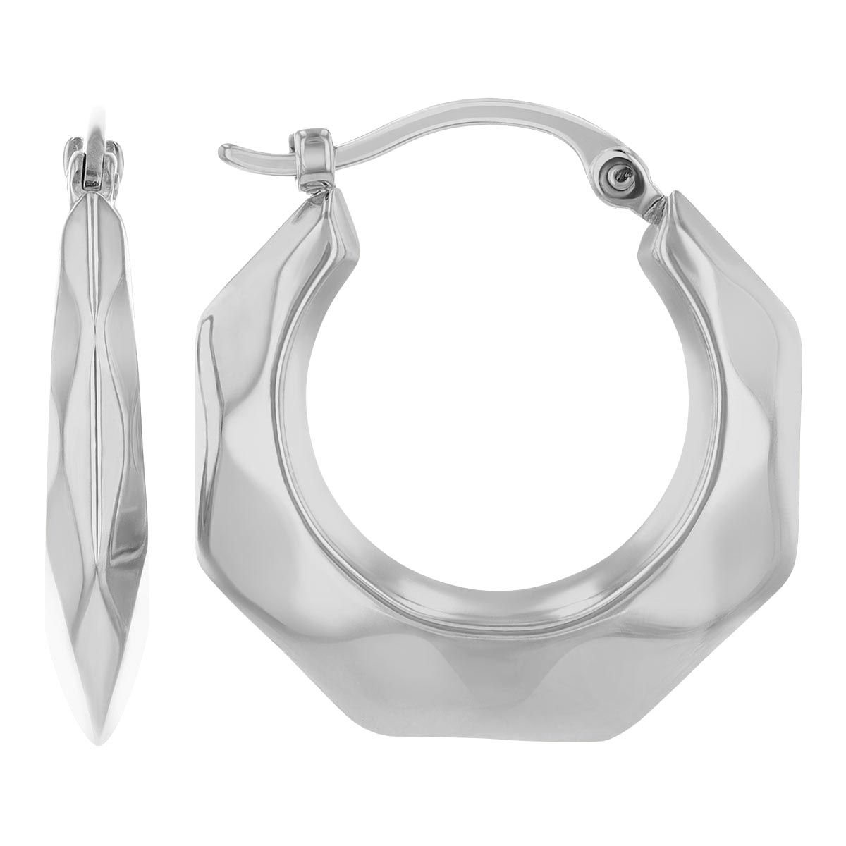 White Gold Diamond-Cut Hoop Earrings, 18 mm