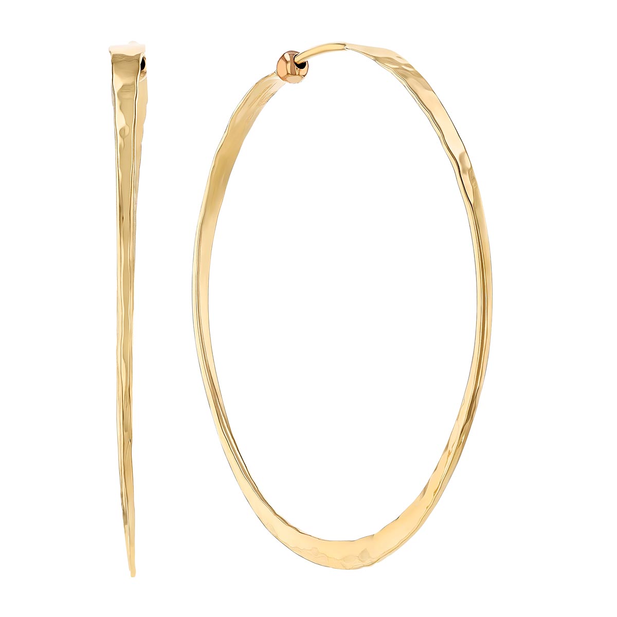 Yellow Gold Hammered Flat Large Endless Hoop Earrings