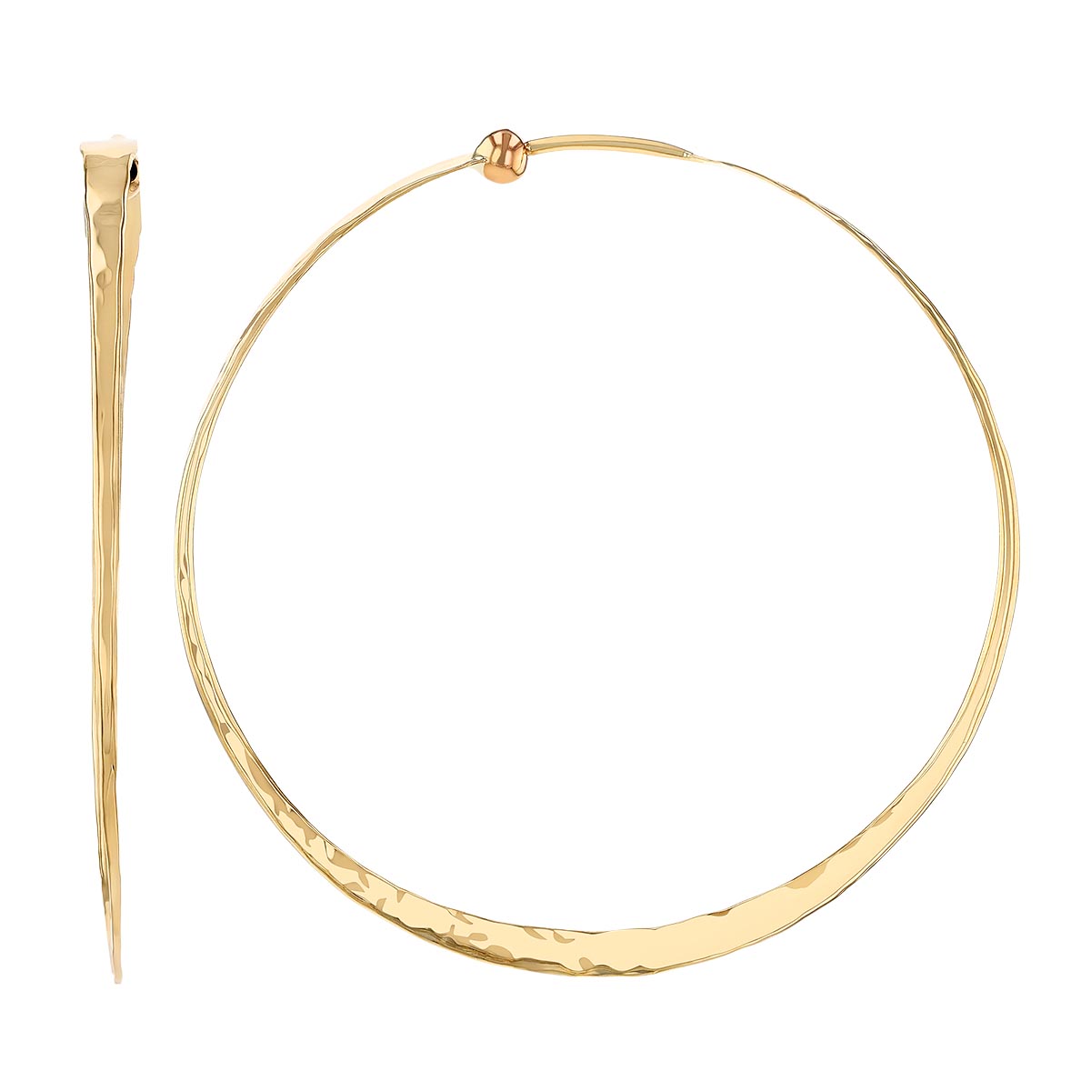 Yellow Gold Hammered Flat Large Endless Hoop Earrings