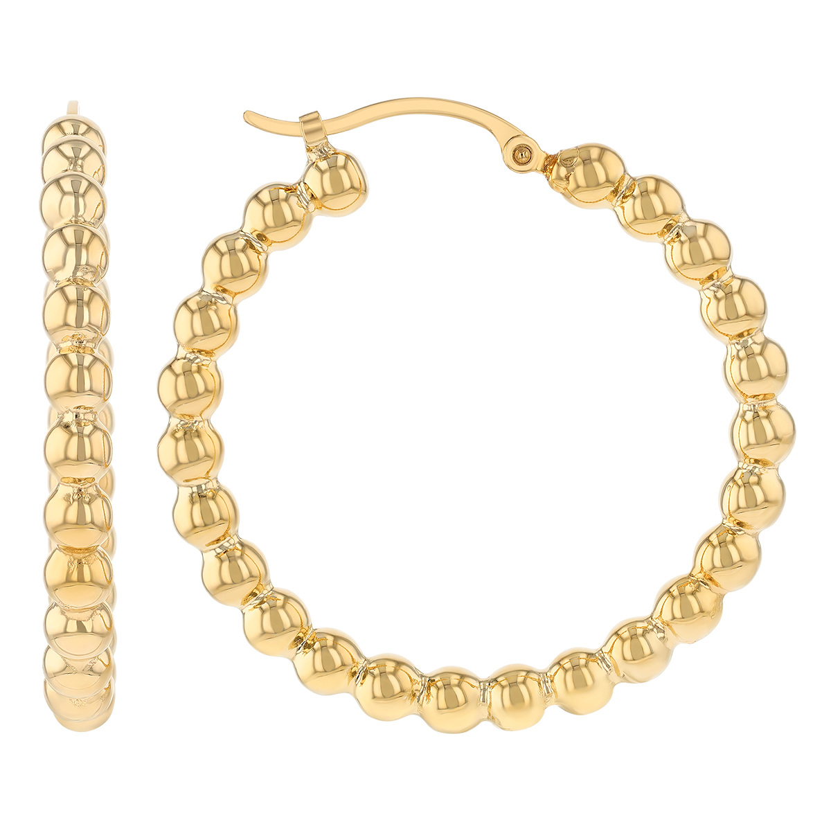 Yellow Gold Beaded Hoop Earrings
