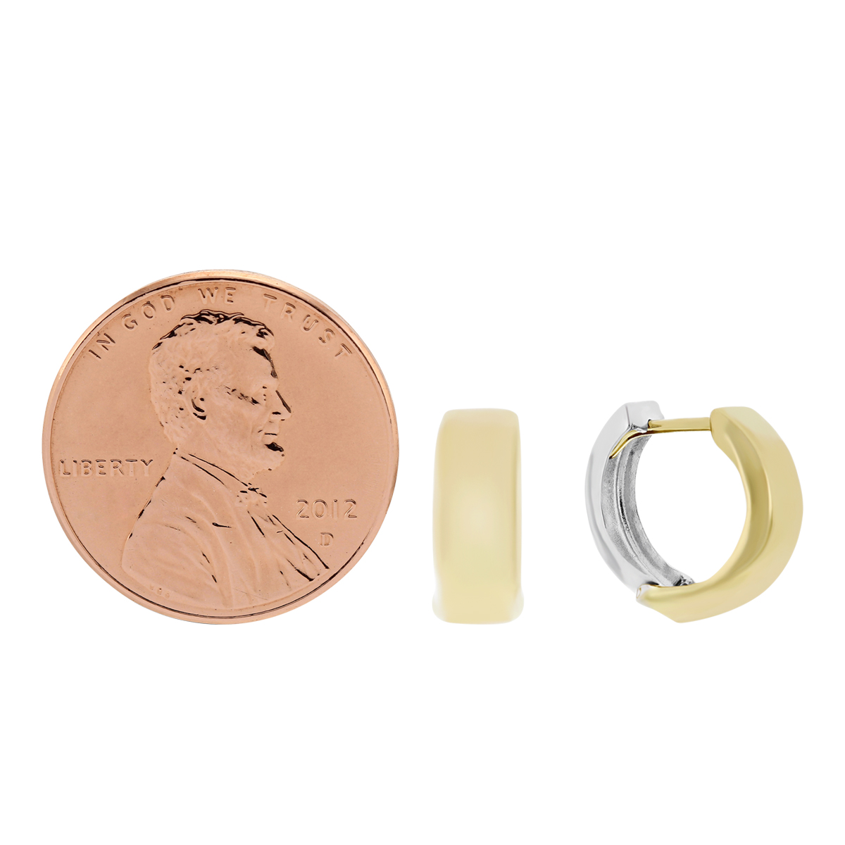 14K Yellow & White Gold Huggie Hoop Earrings
