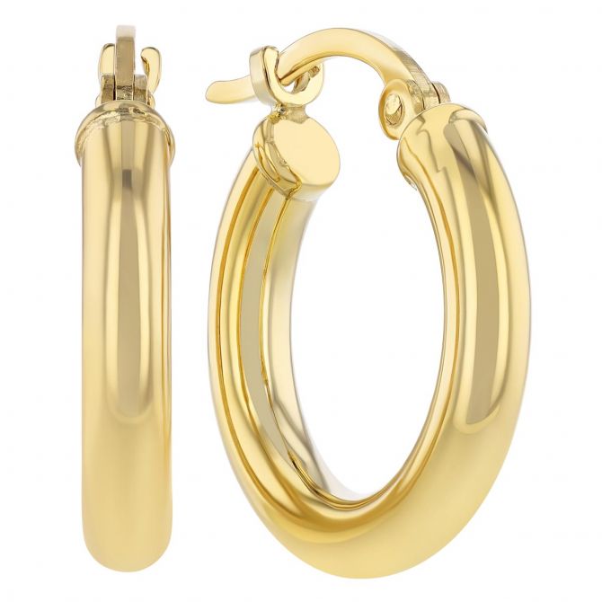 Yellow Gold Tube Hoop Earrings, 2.5 x 15 mm