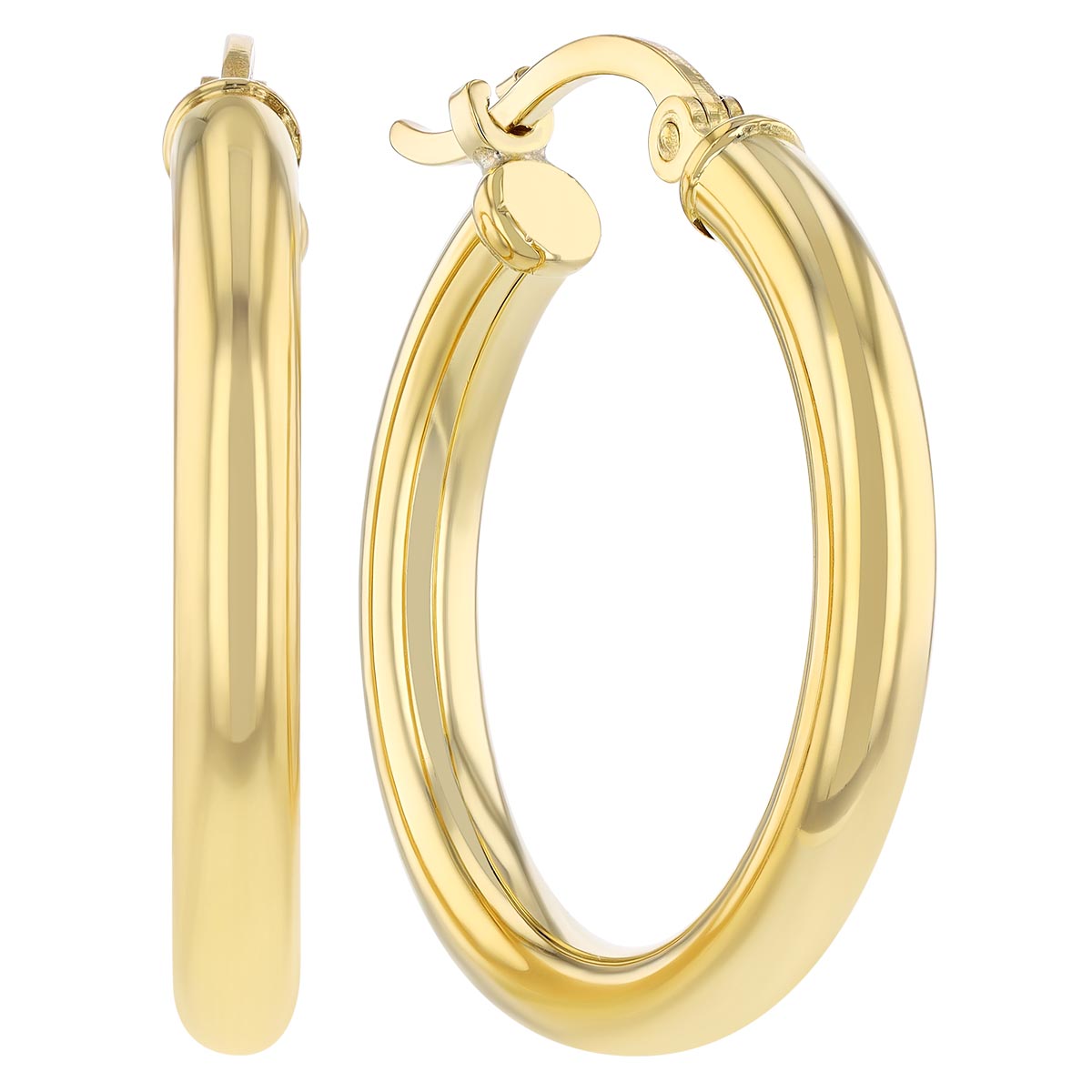 Yellow Gold Tube Hoop Earrings, 2.5 x 20 mm