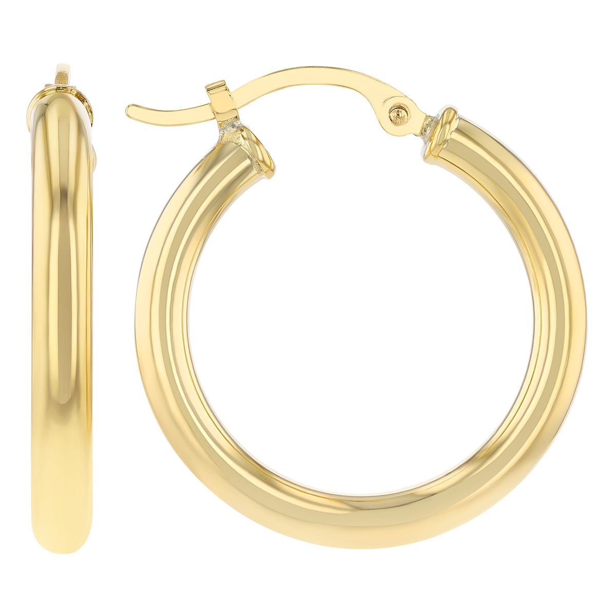 Yellow Gold Tube Hoop Earrings, 2.5 x 20 mm