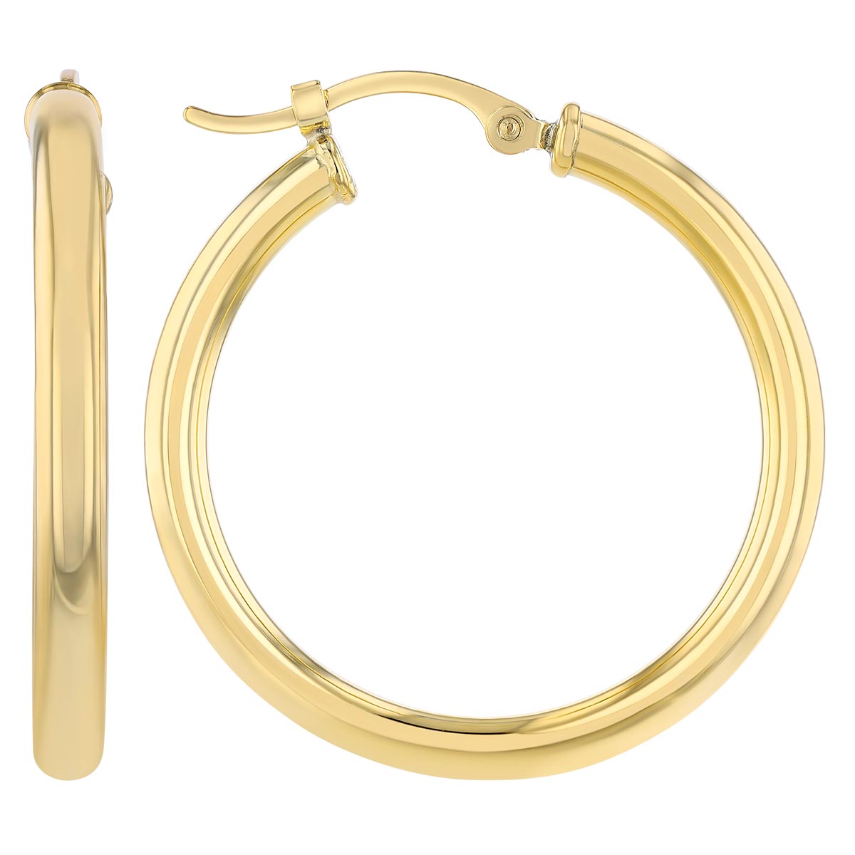 Yellow Gold Tube Hoop Earrings, 2.5 x 25 mm