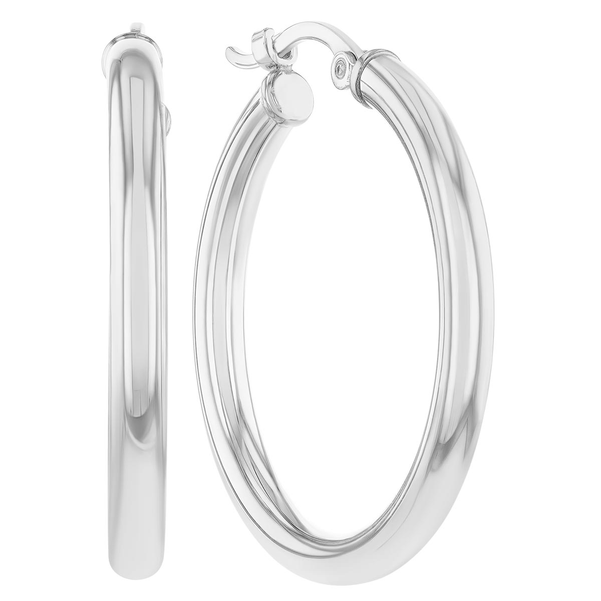 White Gold Tube Hoop Earrings, 2.5 x 25 mm