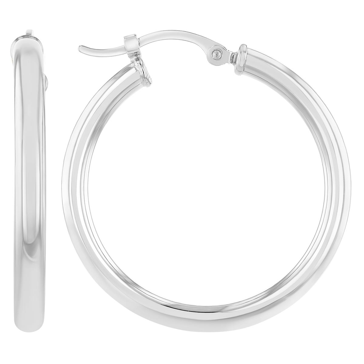 White Gold Tube Hoop Earrings, 2.5 x 25 mm