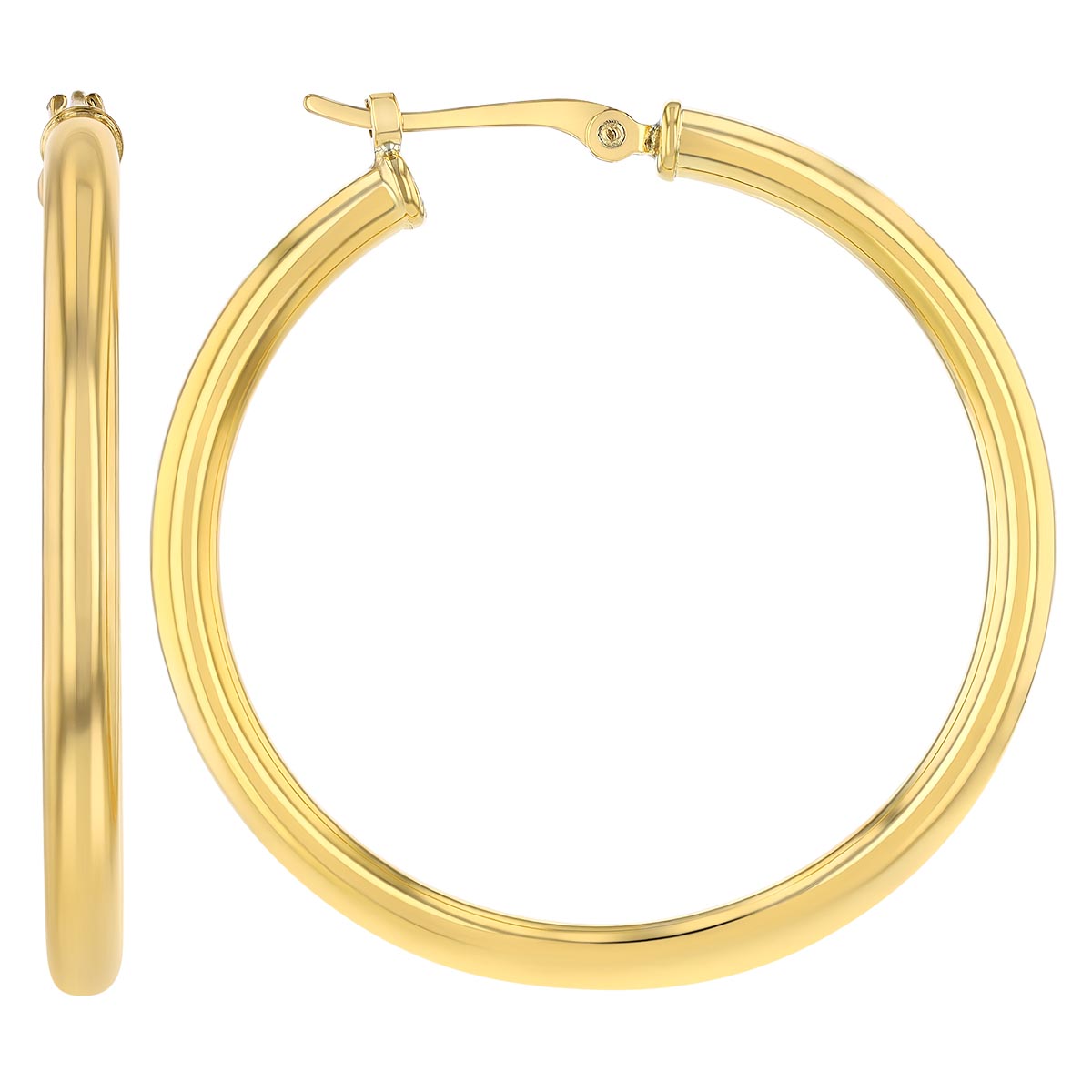 Yellow Gold Tube Hoop Earrings, 2.5 x 30 mm