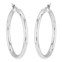 Image for White Gold Tube Hoop Earrings, 30 mm