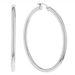 Image for White Gold Tube Hoop Earrings, 3 x 50 mm