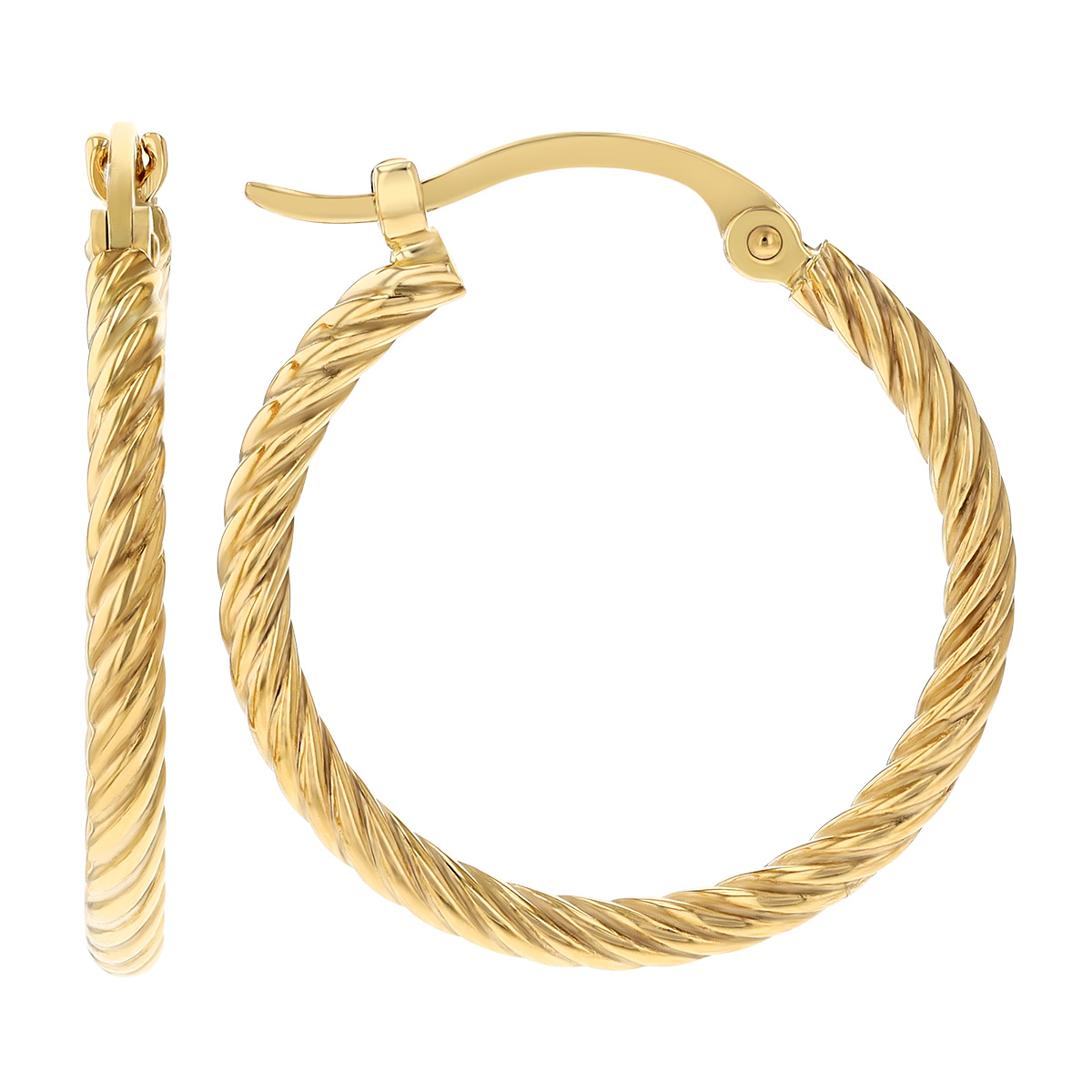 Yellow Gold Twisted Tube Hoop Earrings, 18 mm