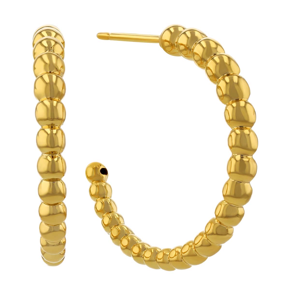 Yellow Gold Graduated Bead Open Hoop Earrings