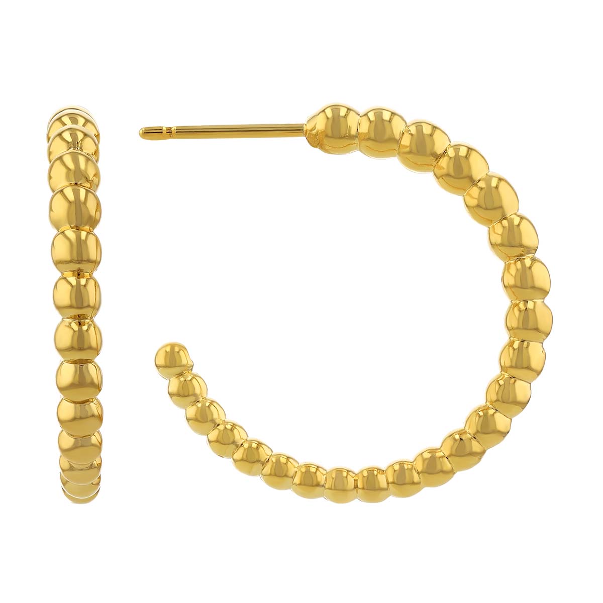 Yellow Gold Graduated Bead Open Hoop Earrings