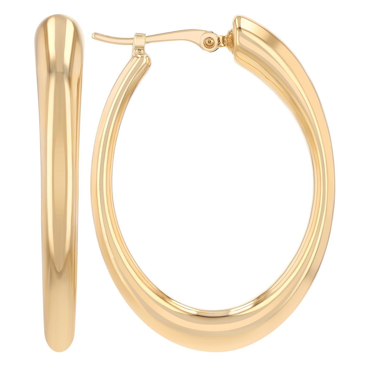 Yellow Gold Tapered Oval Hoop Earrings
