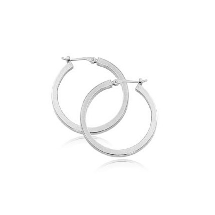 14K White Gold Square Tube Hoop Earrings, Small