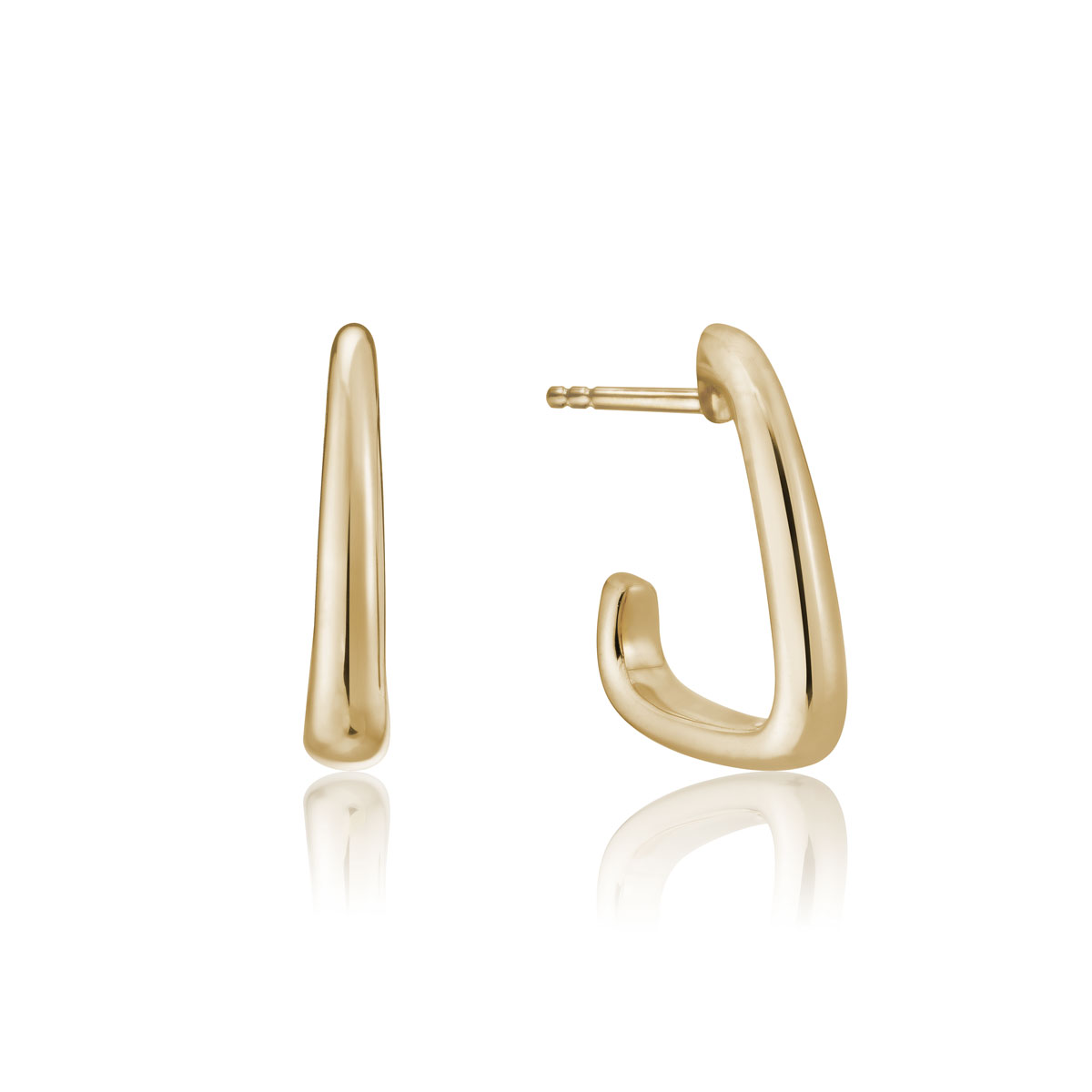Yellow Gold Thin J Hoop Post Earrings