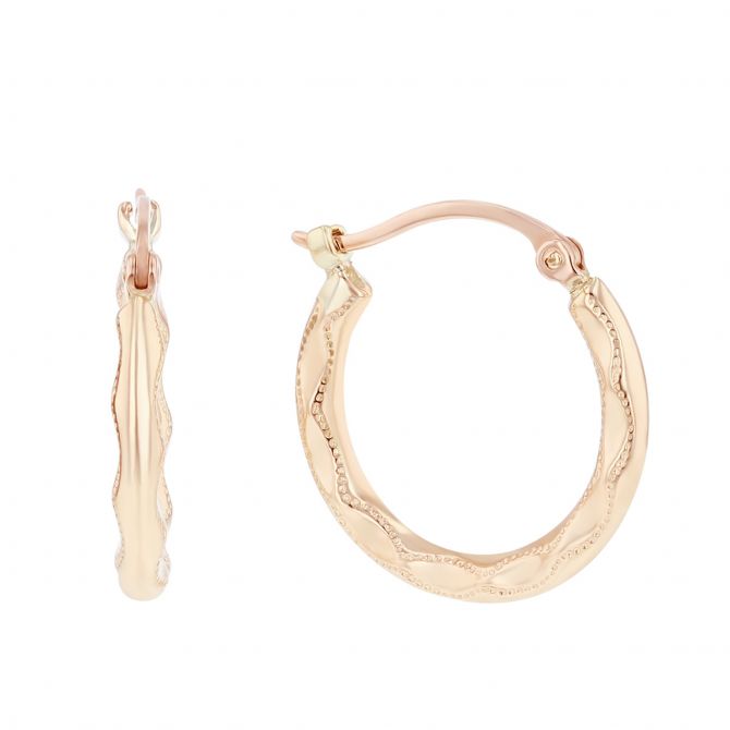 Rose Gold Embossed Wave Pattern Hoop Earrings, Small