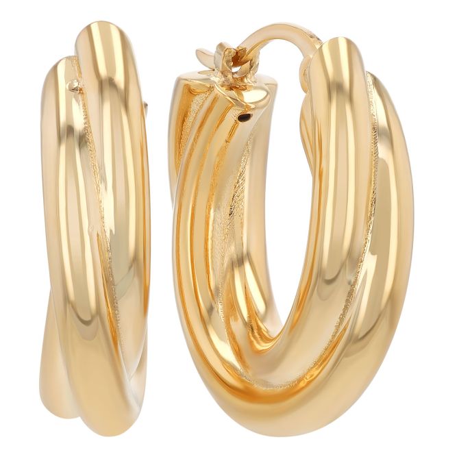 Yellow Gold 2 Row Twist Huggie Hoop Earrings