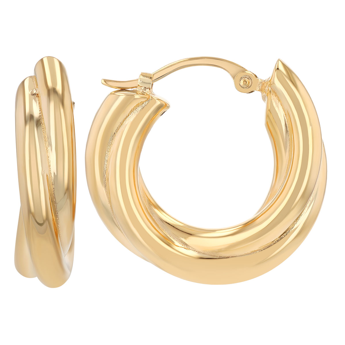 Yellow Gold 2 Row Twist Huggie Hoop Earrings