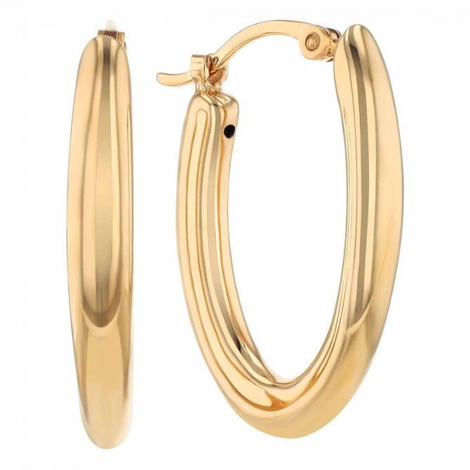 Yellow Gold Small Oval Huggie Hoop Earrings