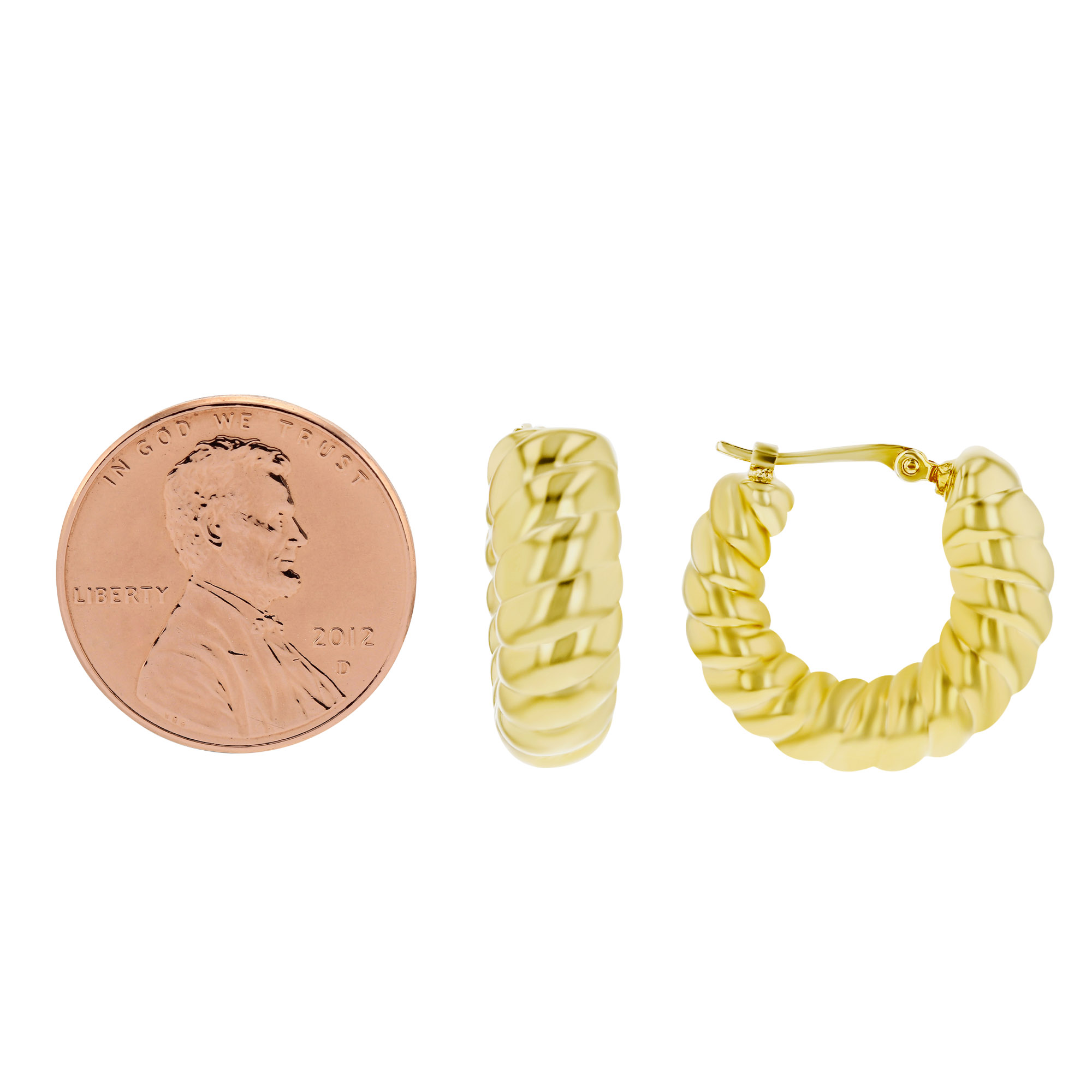 Yellow Gold Chubby Twisted Huggie Hoop Earrings
