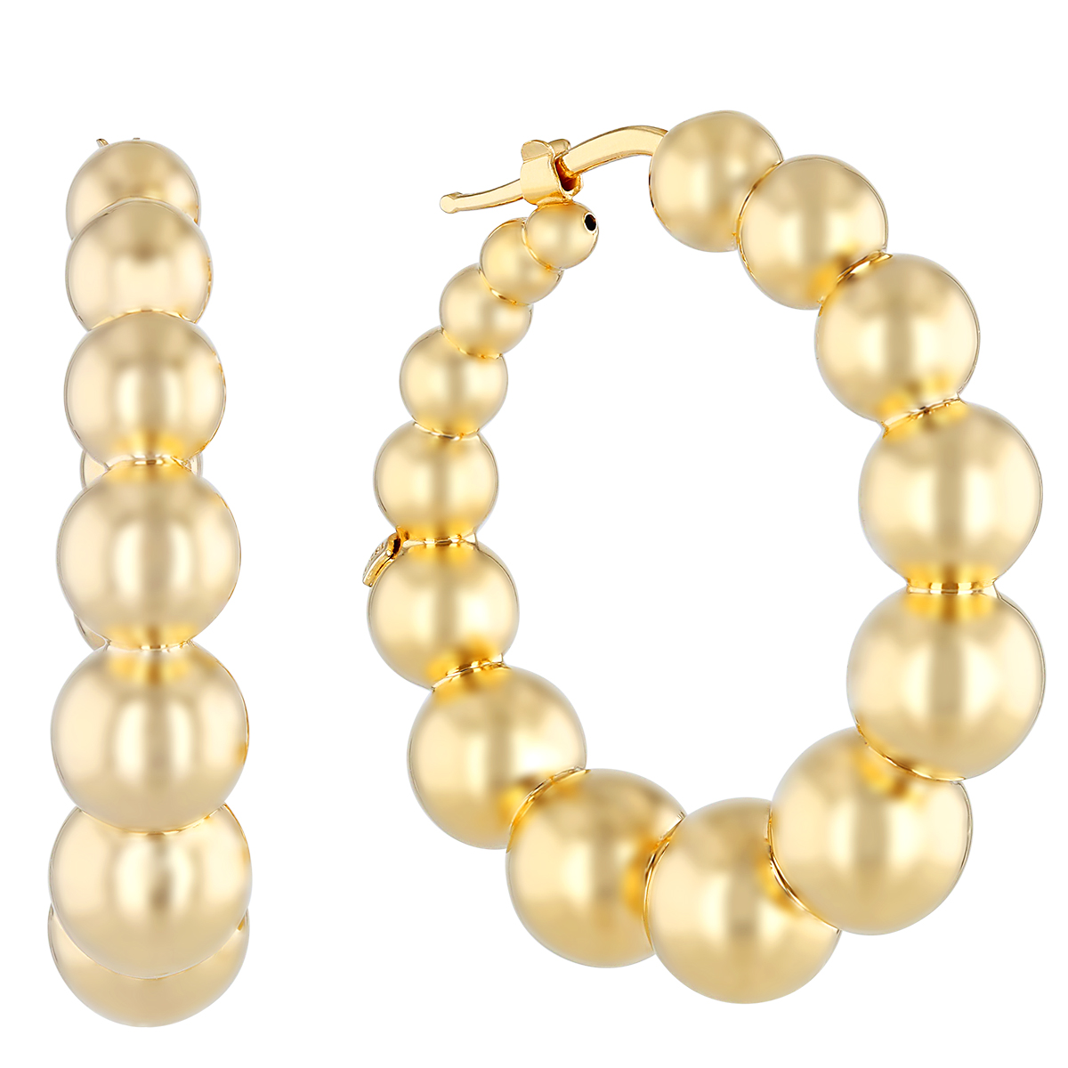 Roberto Coin Oro Classic Yellow Gold Graduated Beaded Hoop Earrings | 6740606AYER0 | Borsheims