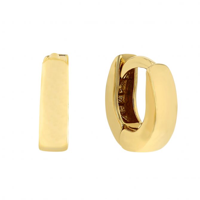 Yellow Gold Square Edge Hinged Huggie Hoop Earrings, 3 x 10 mm