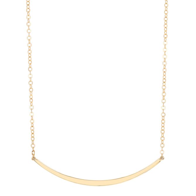 Yellow Gold Curved Tapered Bar Necklace, 18"