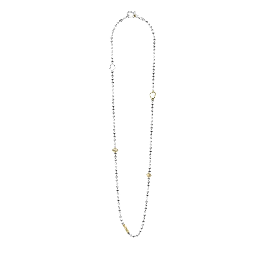 LAGOS Sterling Silver & 18K Yellow Gold Caviar Icon Station Beaded 2.5mm Chain Necklace, 16-18