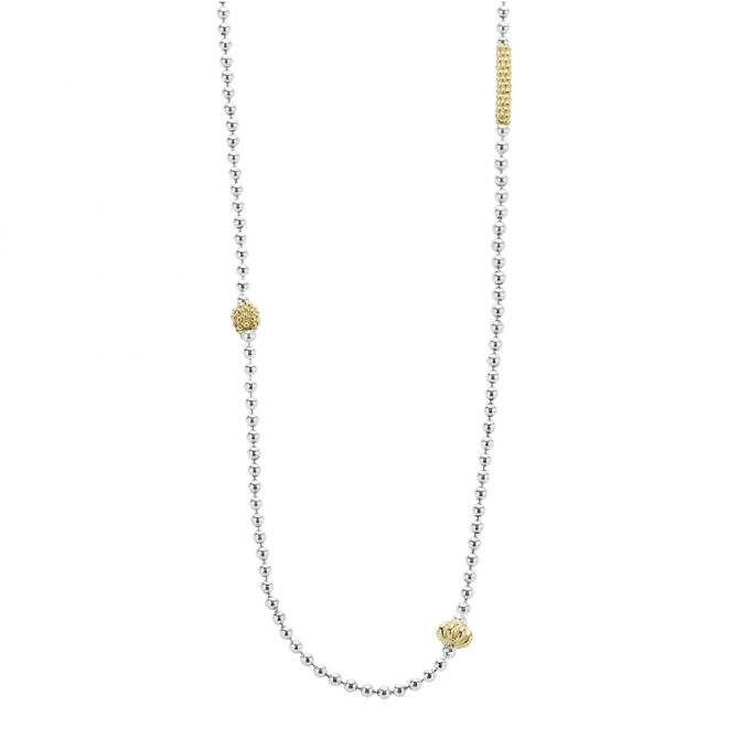 LAGOS Sterling Silver & 18K Yellow Gold Caviar Icon Station Beaded Chain Necklace, 16-18"