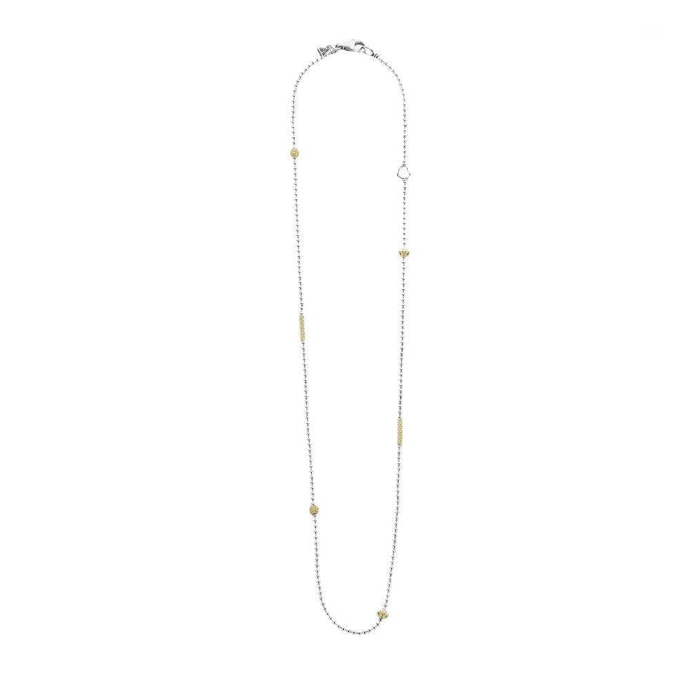 LAGOS Sterling Silver & 18K Yellow Gold Caviar Icon Station Beaded Chain Necklace, 16-18