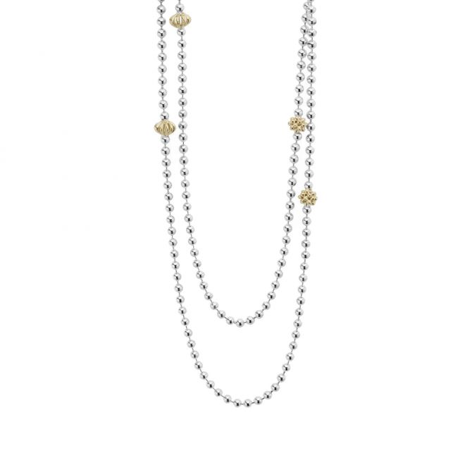 LAGOS Sterling Silver & 18K Yellow Gold Caviar Icon Station Beaded Necklace, 36"