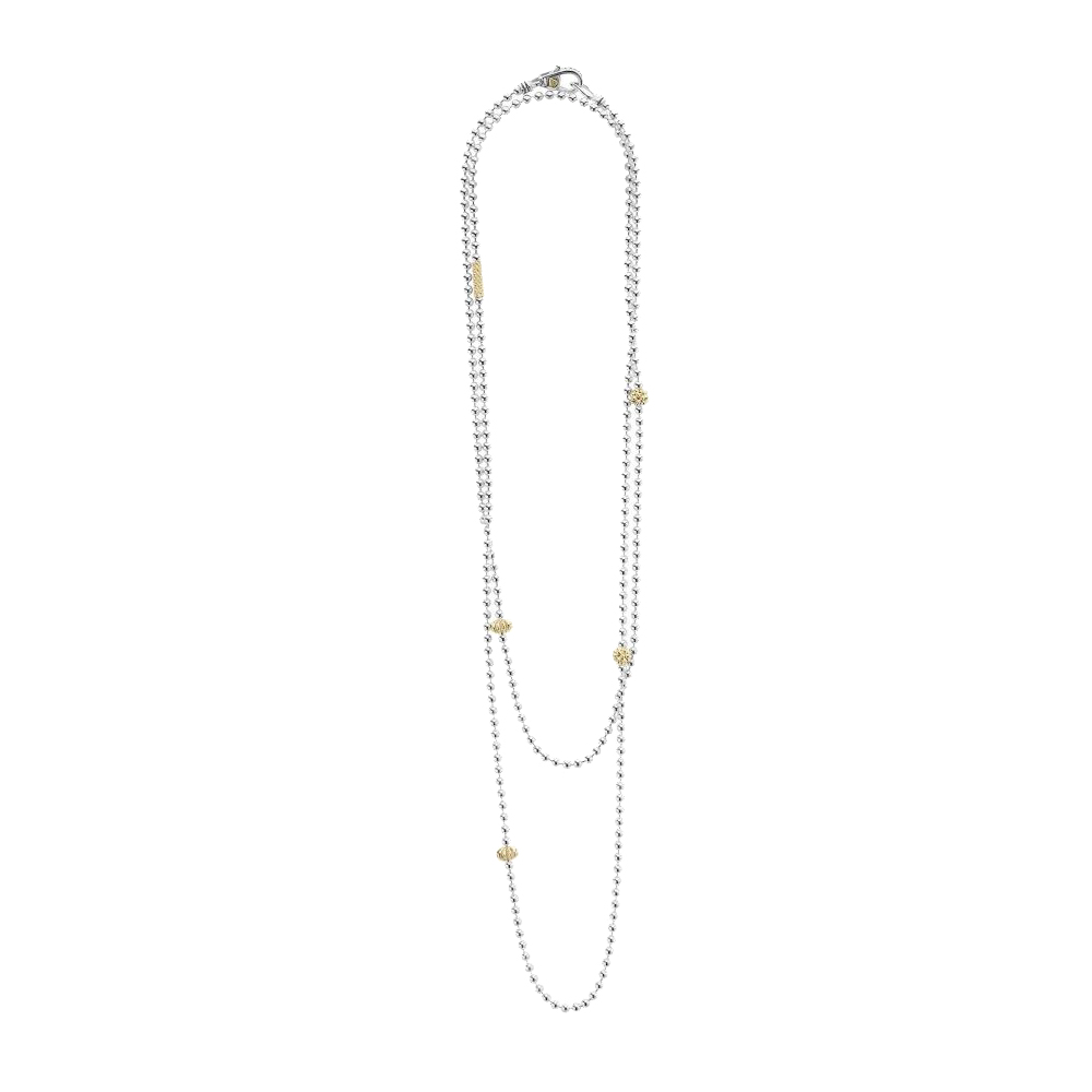 LAGOS Sterling Silver & 18K Yellow Gold Caviar Icon Station Beaded Necklace, 36