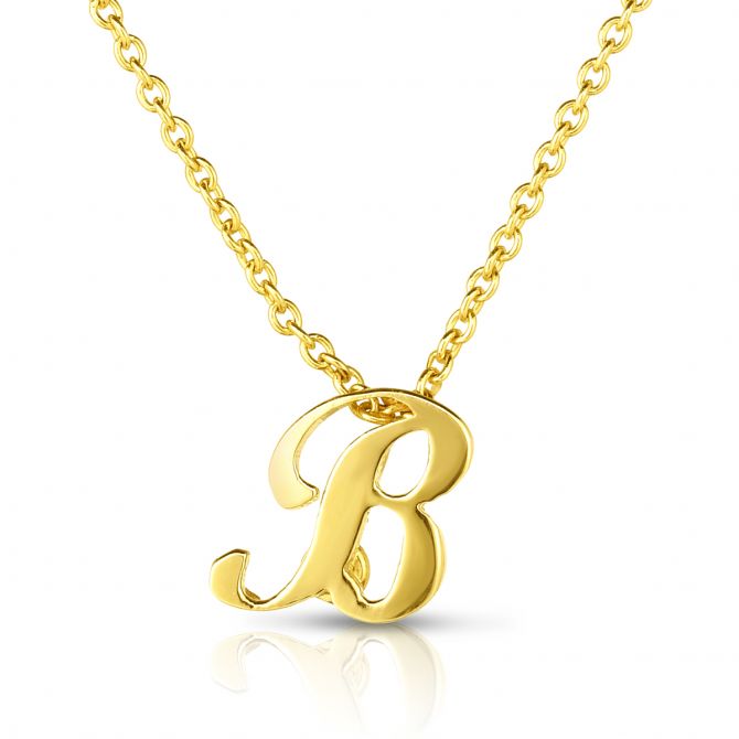 Roberto Coin Tiny Treasures Script Initial Necklaces in Yellow Gold