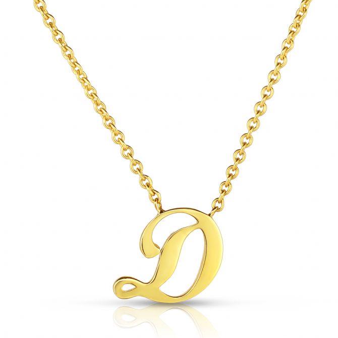 Roberto Coin Tiny Treasures Script Initial Necklaces in Yellow Gold