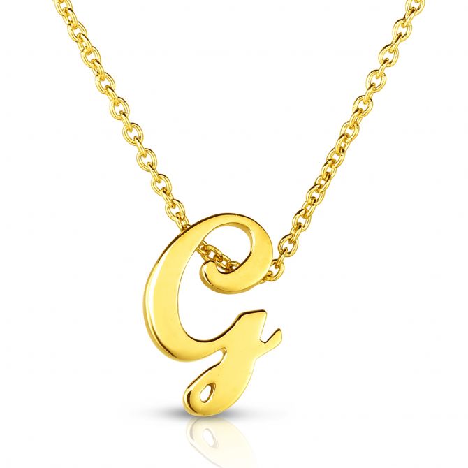 Roberto Coin Tiny Treasures Script Initial Necklaces in Yellow Gold