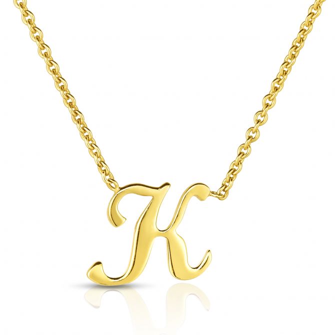 Roberto Coin Tiny Treasures Script Initial Necklaces in Yellow Gold
