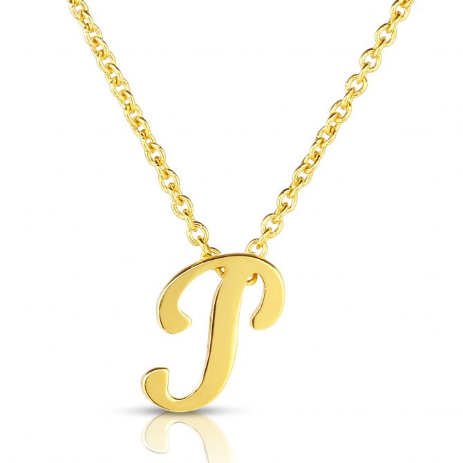 Roberto Coin Tiny Treasures Script Initial Necklaces in Yellow Gold