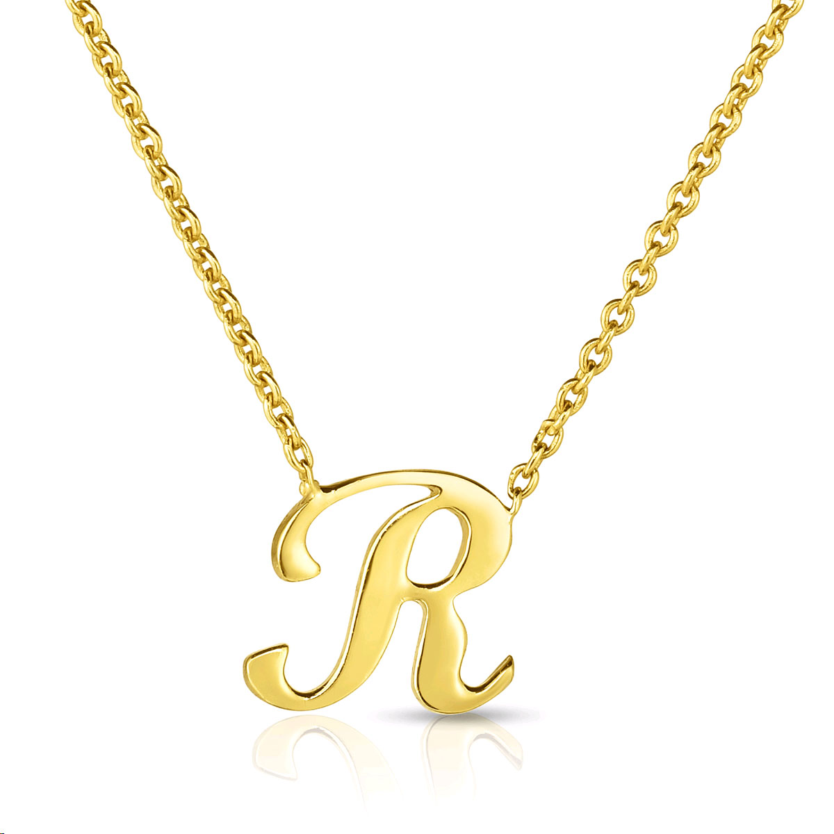 Roberto Coin Tiny Treasures Script Initial Necklaces in Yellow Gold
