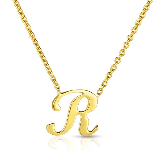Roberto Coin Tiny Treasures Script Initial Necklaces in Yellow Gold