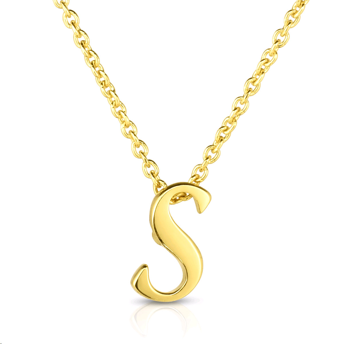 Roberto Coin Tiny Treasures Script Initial Necklaces in Yellow Gold