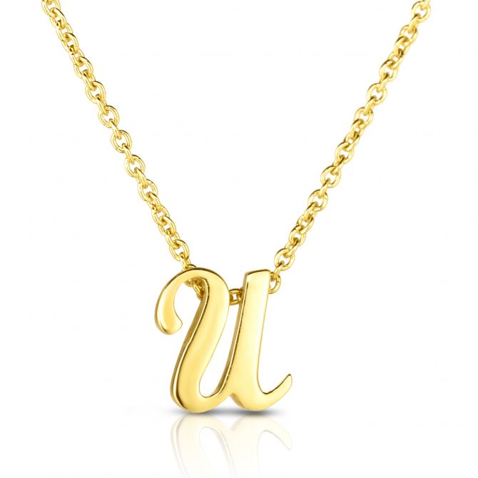 Roberto Coin Tiny Treasures Script Initial Necklaces in Yellow Gold