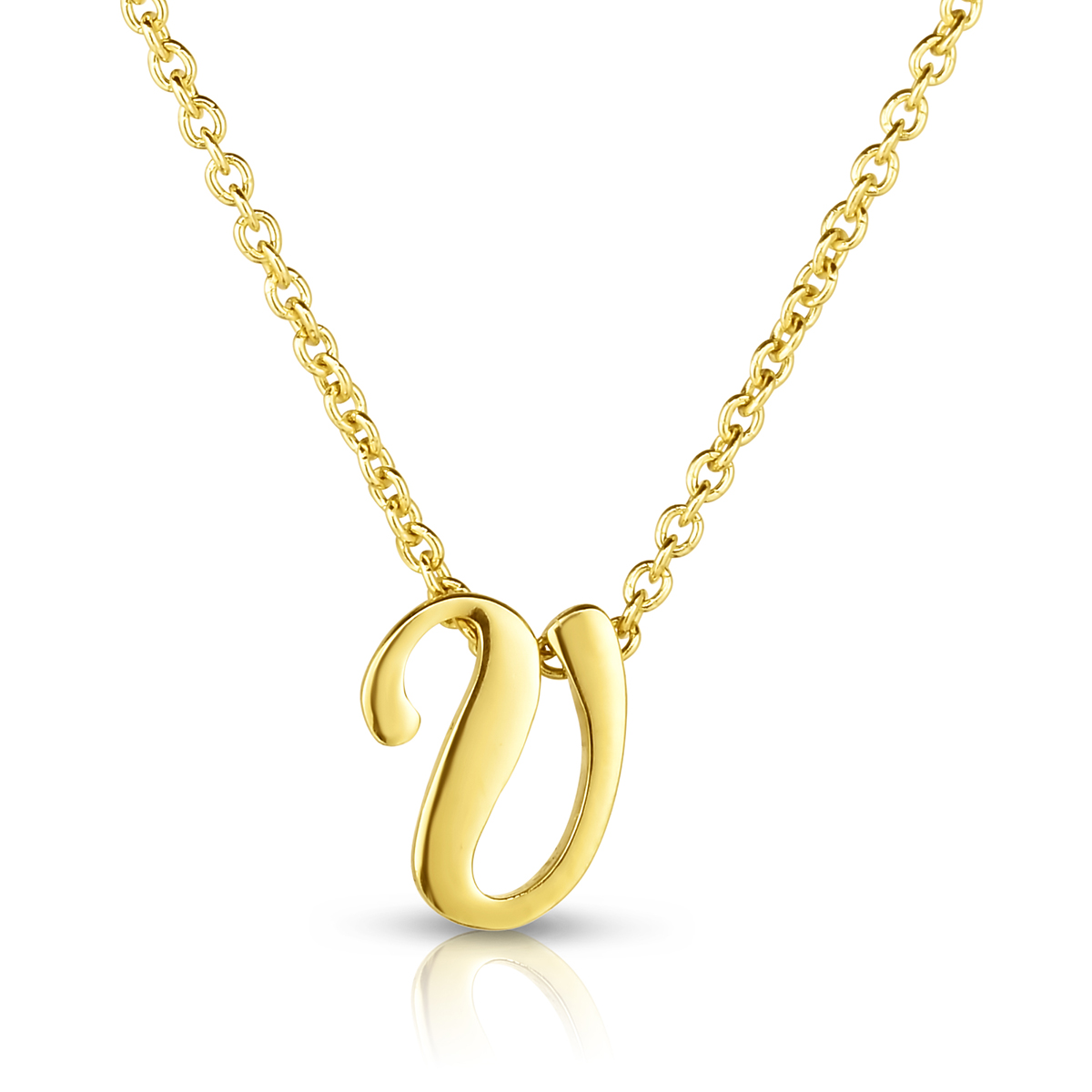 Roberto Coin Tiny Treasures Script Initial Necklaces in Yellow Gold