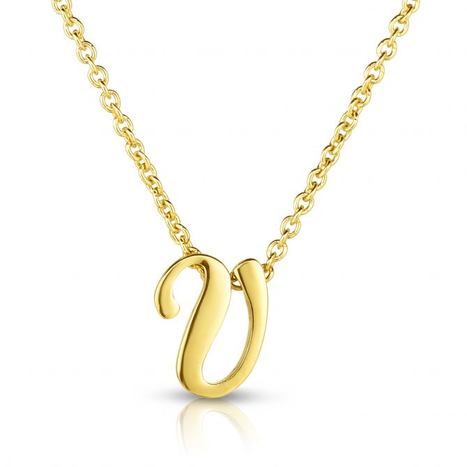 Roberto Coin Tiny Treasures Script Initial Necklaces in Yellow Gold