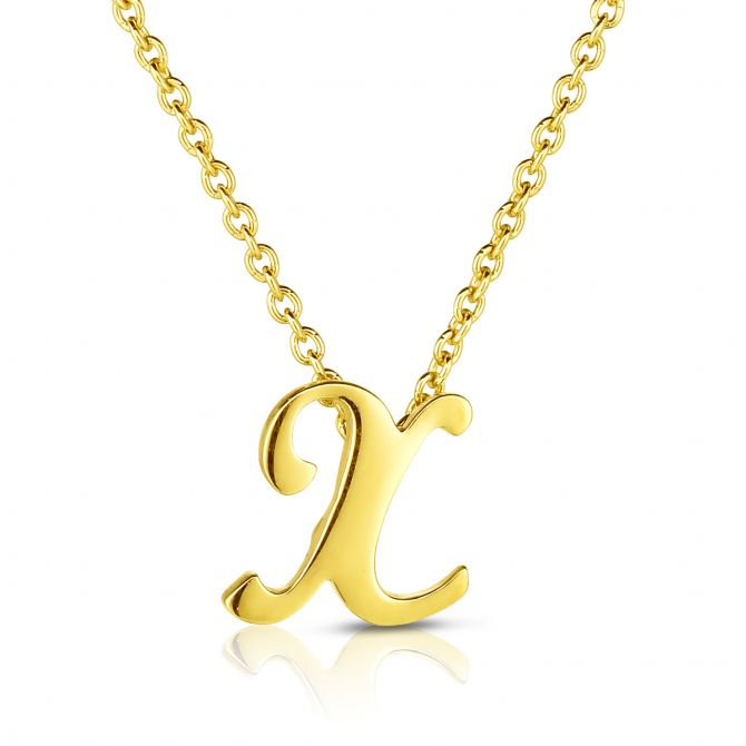 Roberto Coin Tiny Treasures Script Initial Necklaces in Yellow Gold