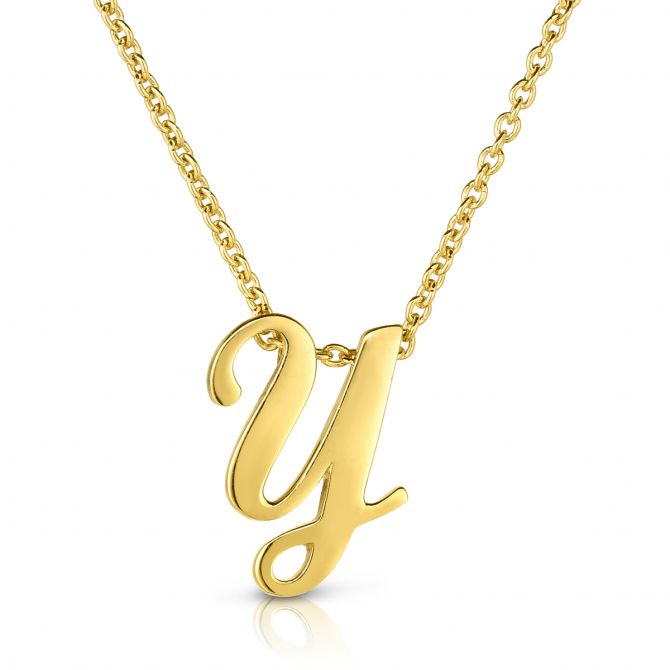 Roberto Coin Tiny Treasures Script Initial Necklaces in Yellow Gold